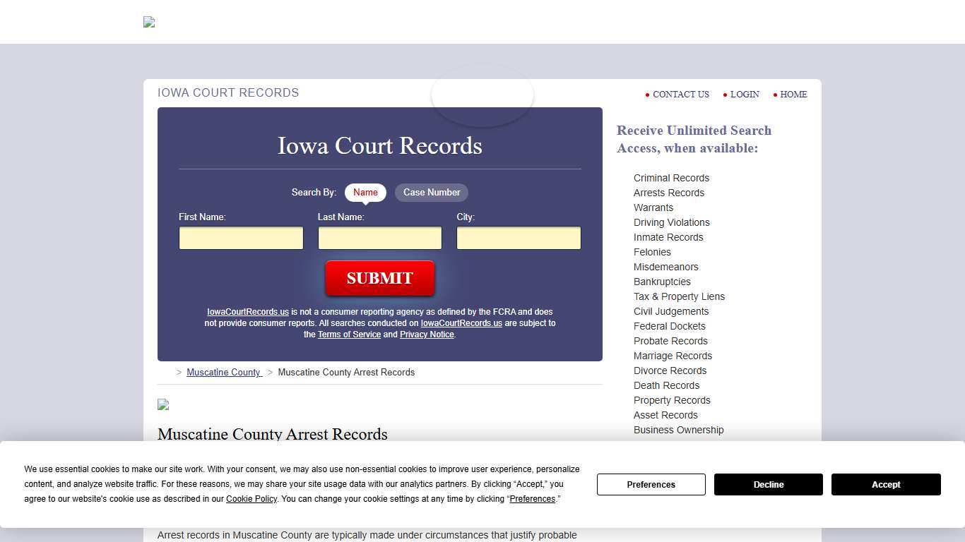 Muscatine County Arrest Records IowaCourtRecords.us
