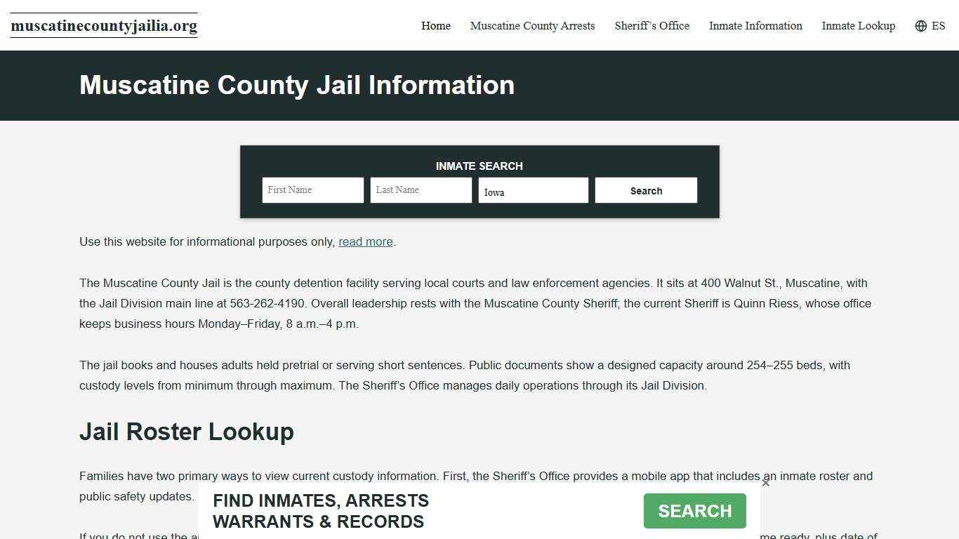 Muscatine County, IA Jail Roster, Inmate Info